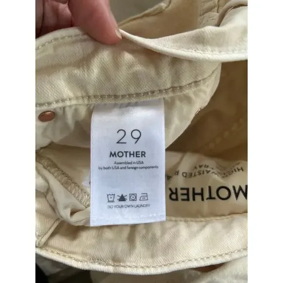 Mother High Waisted Rascal Ankle Fray Chalk Ivory Cream Beige Jeans